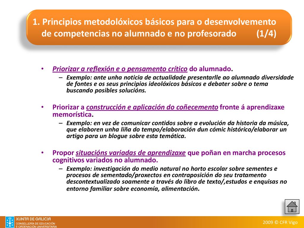 1. Principios metodolóxicos básicos para o desenvolvemento de competencias no alumnado e no profesorado (1/4)