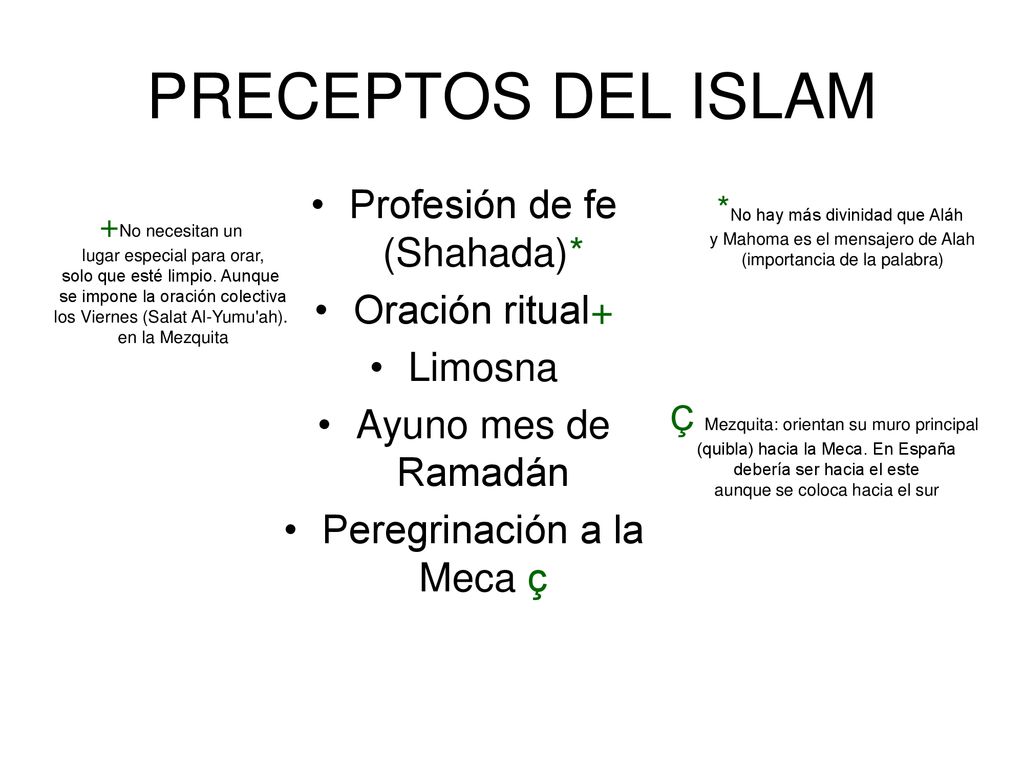 PRECEPTOS DEL ISLAM Profesión de fe (Shahada)* Oración ritual+ Limosna