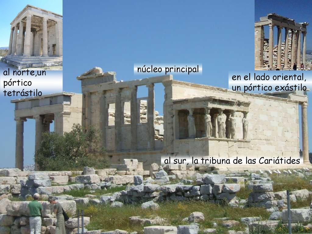 núcleo principal al norte,un pórtico tetrástilo. en el lado oriental, un pórtico exástilo.