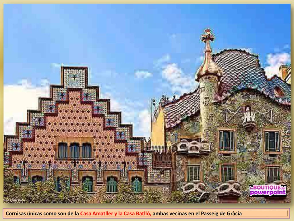 Cornisas únicas como son de la Casa Amatller y la Casa Batlló, ambas vecinas en el Passeig de Gràcia