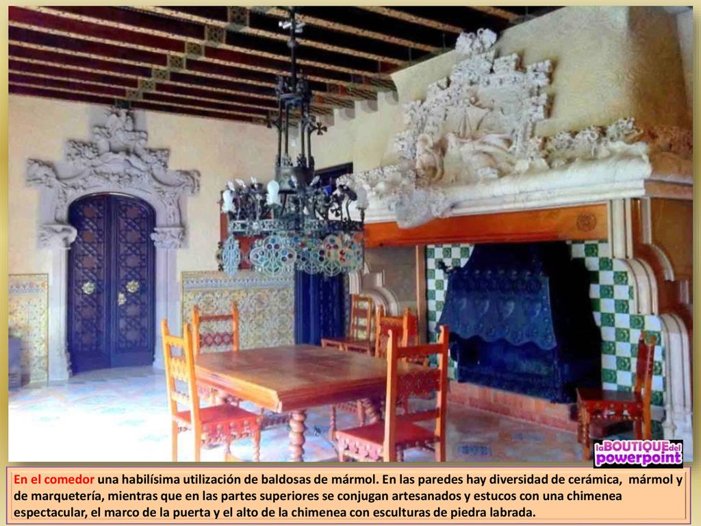 En el comedor una habilísima utilización de baldosas de mármol