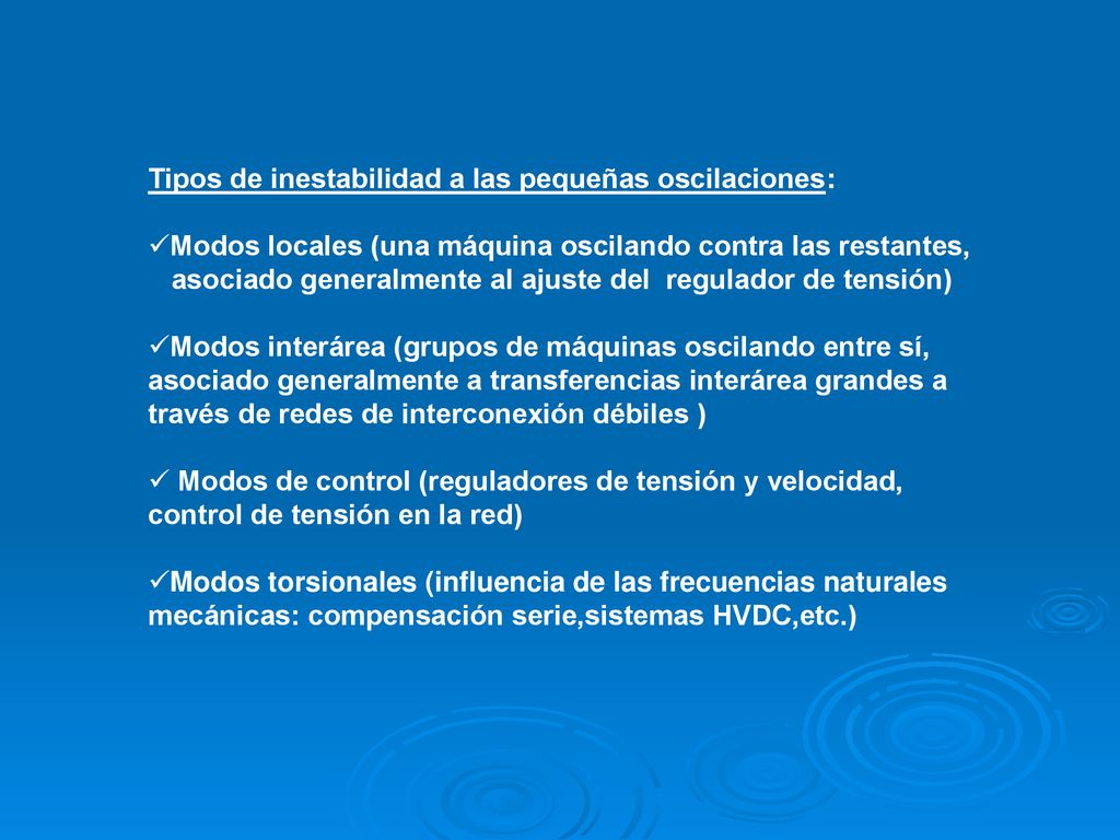 Tipos de inestabilidad a las pequeñas oscilaciones: