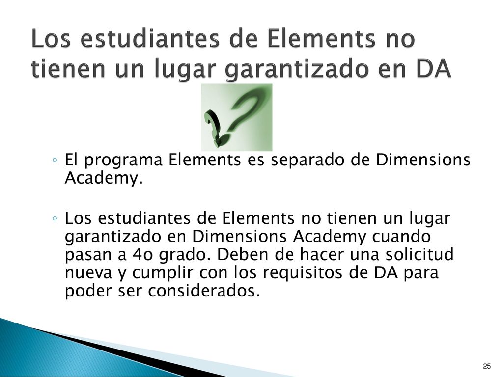Los estudiantes de Elements no tienen un lugar garantizado en DA