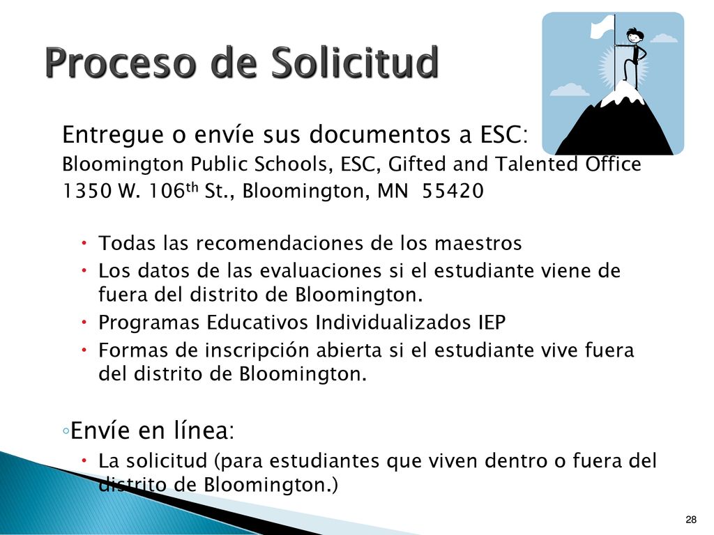 Proceso de Solicitud Entregue o envíe sus documentos a ESC: