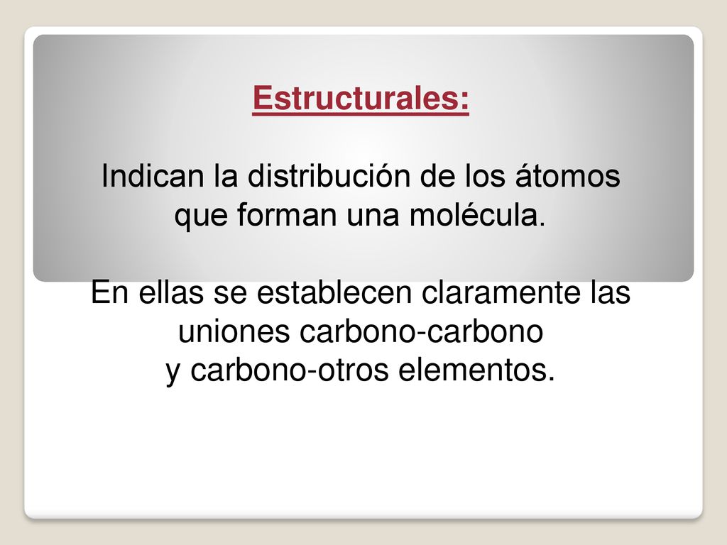 Indican la distribución de los átomos que forman una molécula.