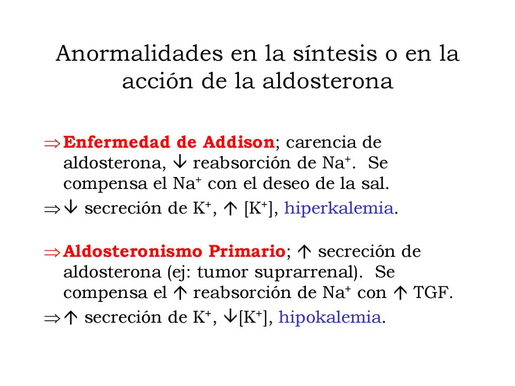 Anormalidades en la síntesis o en la acción de la aldosterona