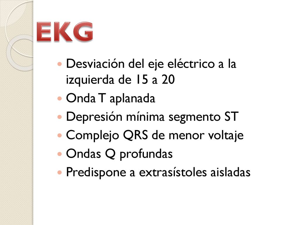 EKG Desviación del eje eléctrico a la izquierda de 15 a 20