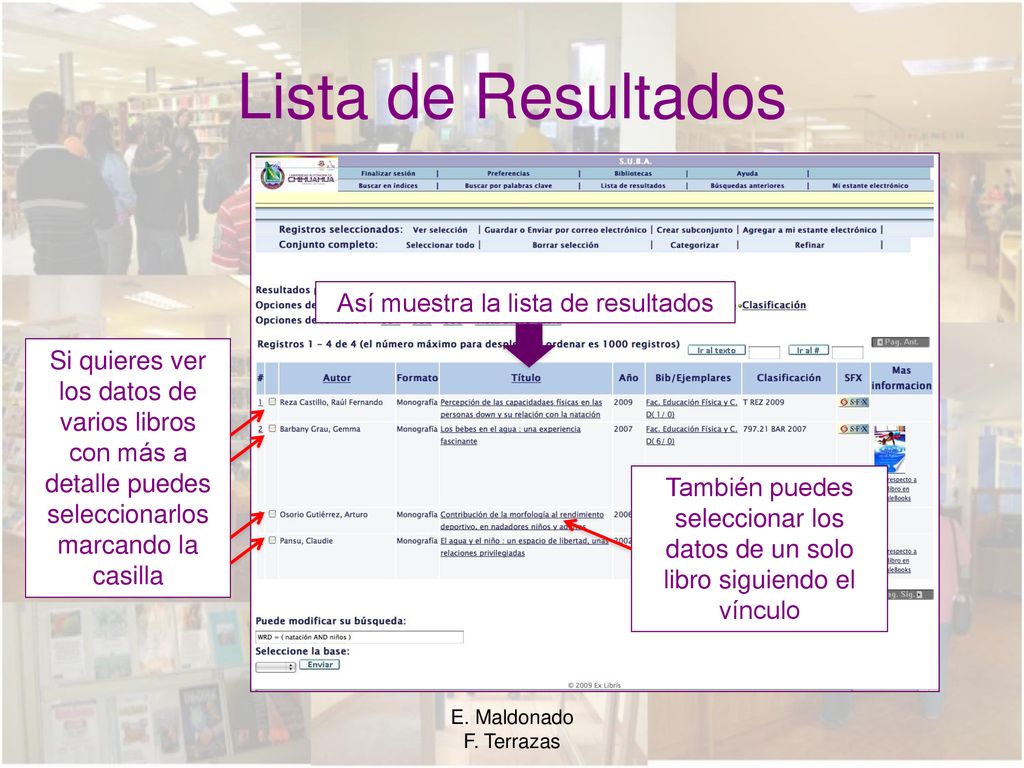 Así muestra la lista de resultados