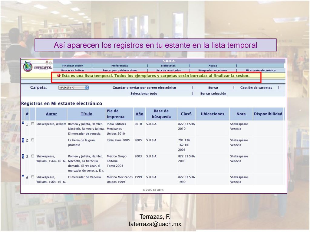 Así aparecen los registros en tu estante en la lista temporal