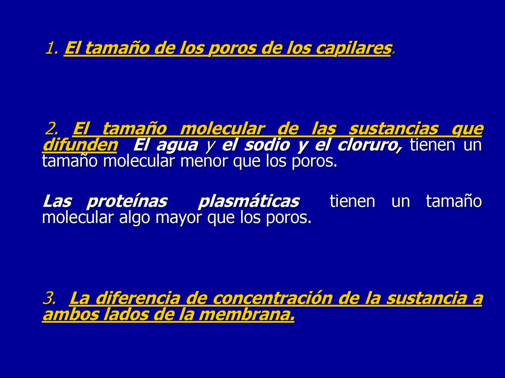 1. El tamaño de los poros de los capilares.