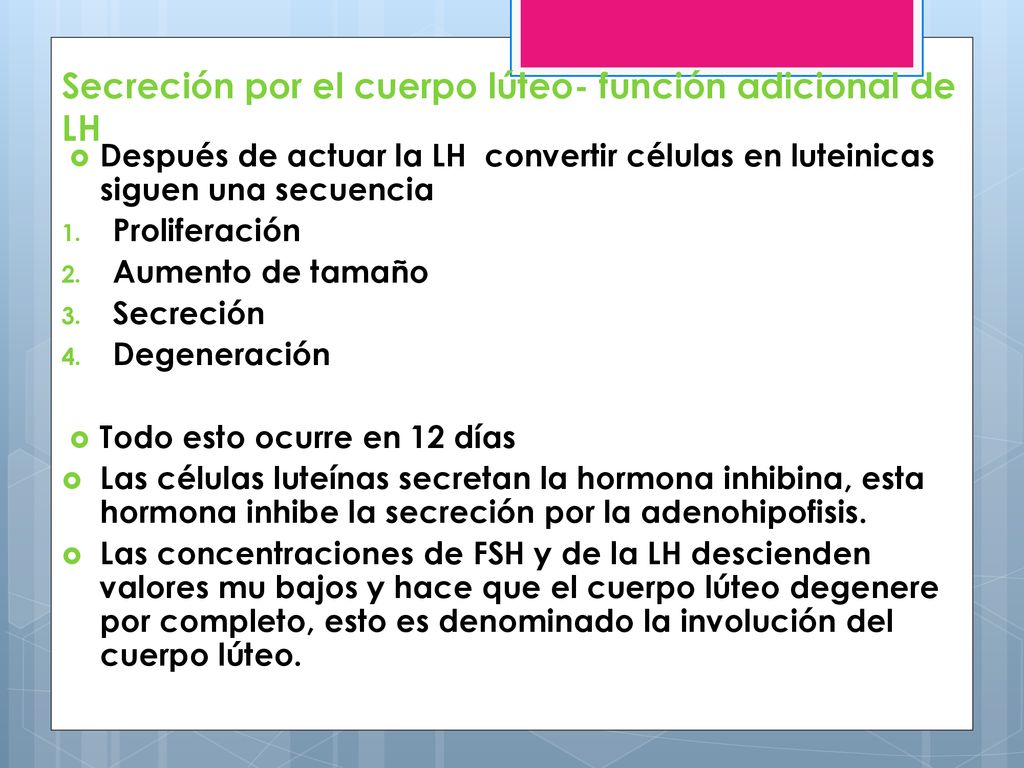Secreción por el cuerpo lúteo- función adicional de LH