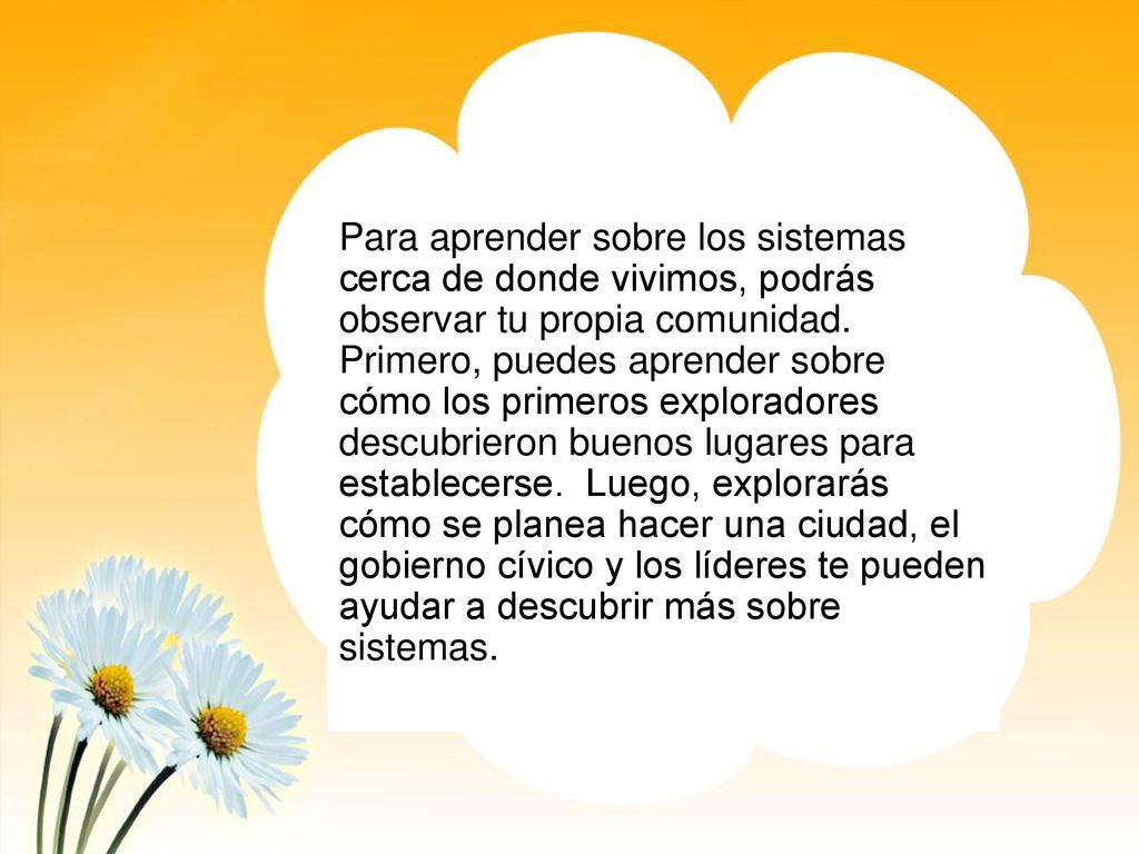 Para aprender sobre los sistemas cerca de donde vivimos, podrás observar tu propia comunidad.