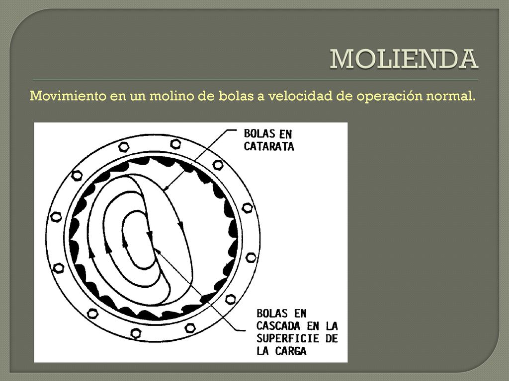 MOLIENDA Movimiento en un molino de bolas a velocidad de operación normal.