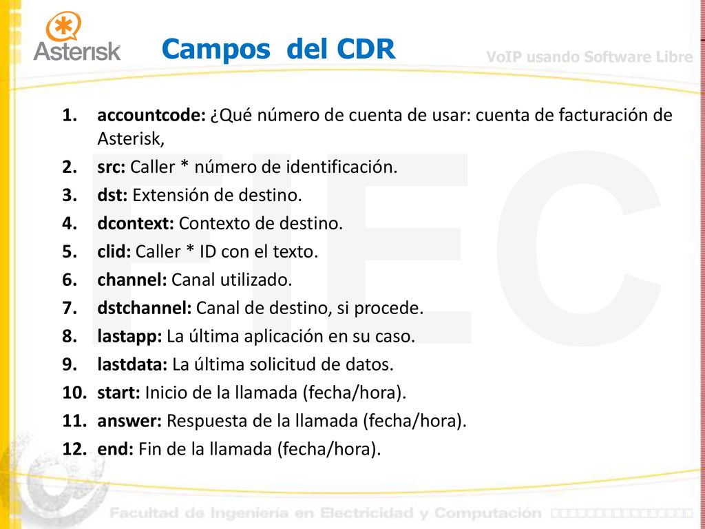 Campos del CDR accountcode: ¿Qué número de cuenta de usar: cuenta de facturación de Asterisk, src: Caller * número de identificación.