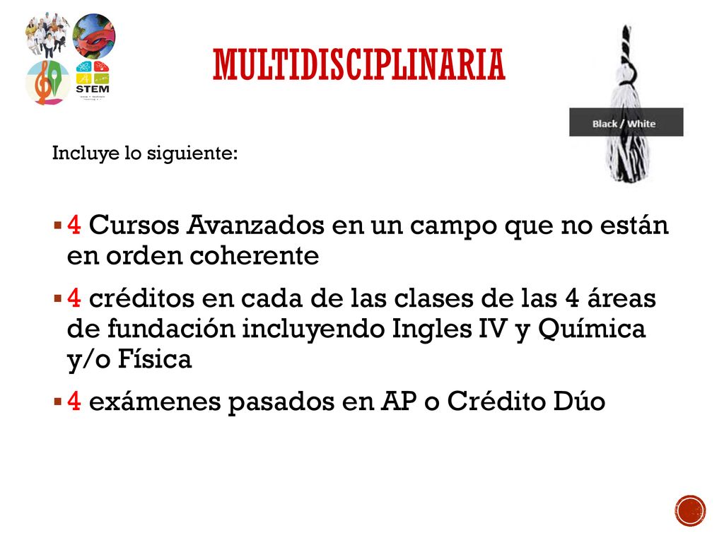 Multidisciplinaria Incluye lo siguiente: 4 Cursos Avanzados en un campo que no están en orden coherente.
