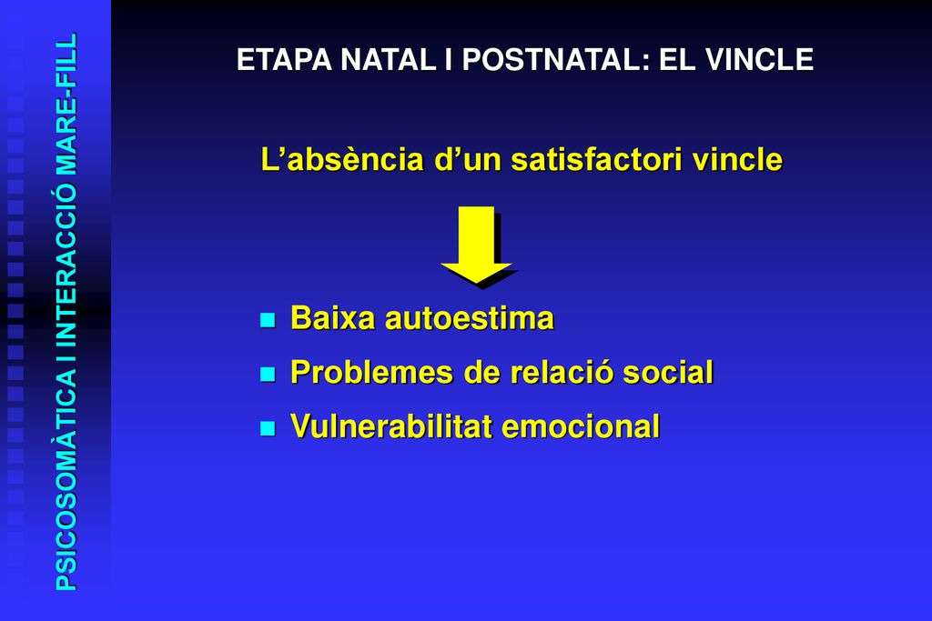 ETAPA NATAL I POSTNATAL: EL VINCLE L’absència d’un satisfactori vincle
