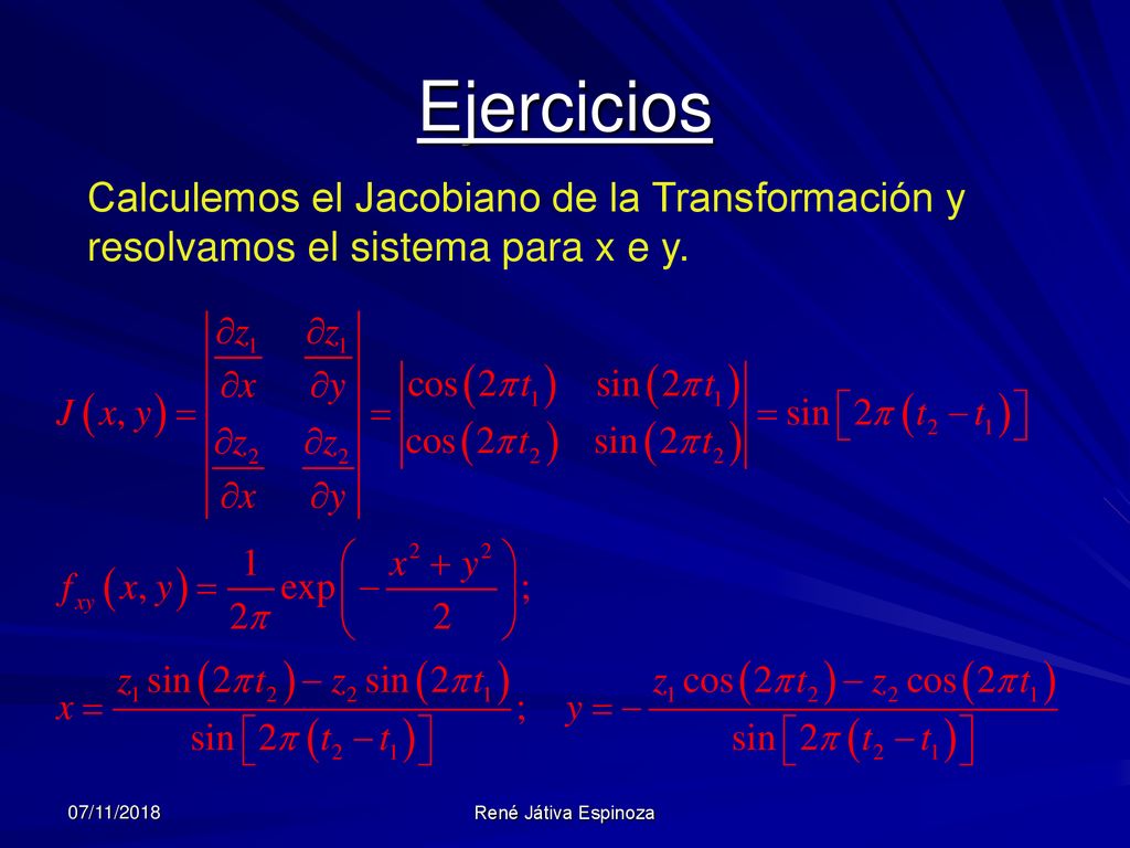 Ejercicios Calculemos el Jacobiano de la Transformación y resolvamos el sistema para x e y. 07/11/2018.