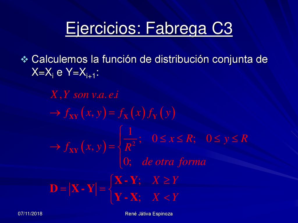 Ejercicios: Fabrega C3 Calculemos la función de distribución conjunta de X=Xi e Y=Xi+1: 07/11/2018.
