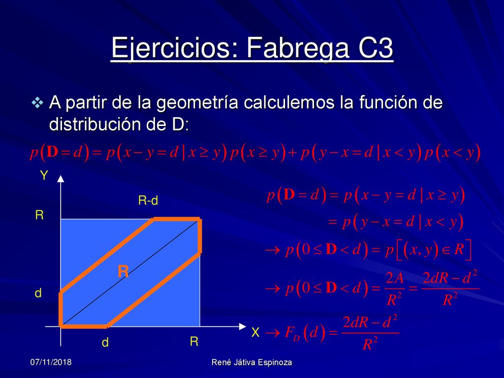Ejercicios: Fabrega C3 A partir de la geometría calculemos la función de distribución de D: R. Y.