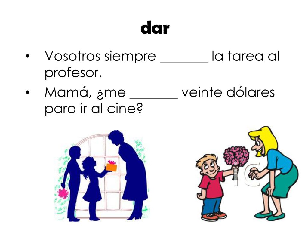 dar Vosotros siempre _______ la tarea al profesor.