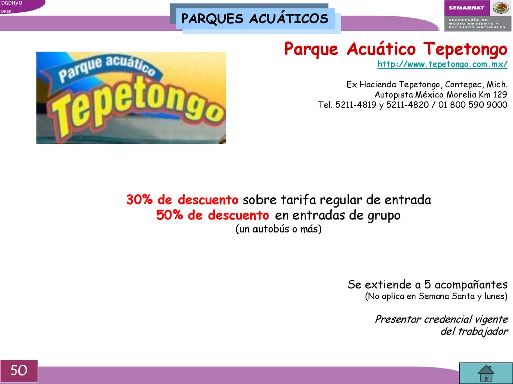 50 PARQUES ACUÁTICOS 30% de descuento sobre tarifa regular de entrada