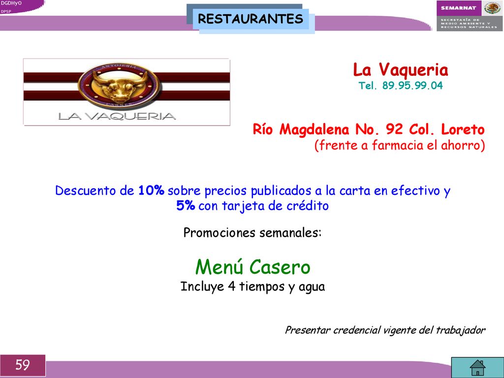 Menú Casero La Vaqueria Río Magdalena No. 92 Col. Loreto 59