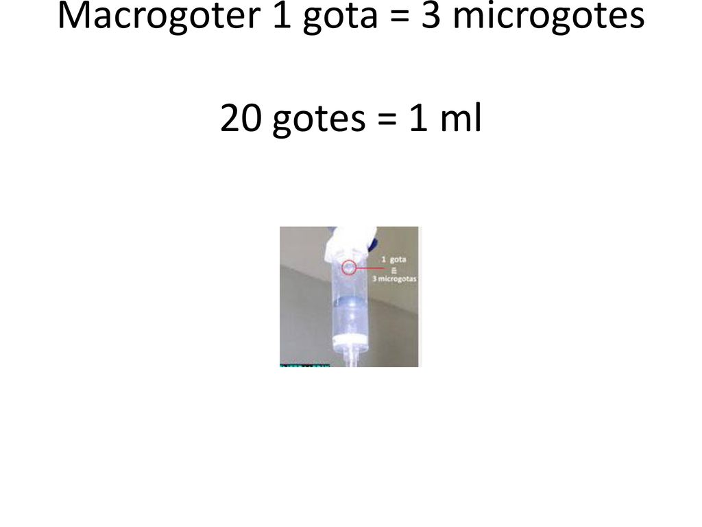 Macrogoter 1 gota = 3 microgotes 20 gotes = 1 ml