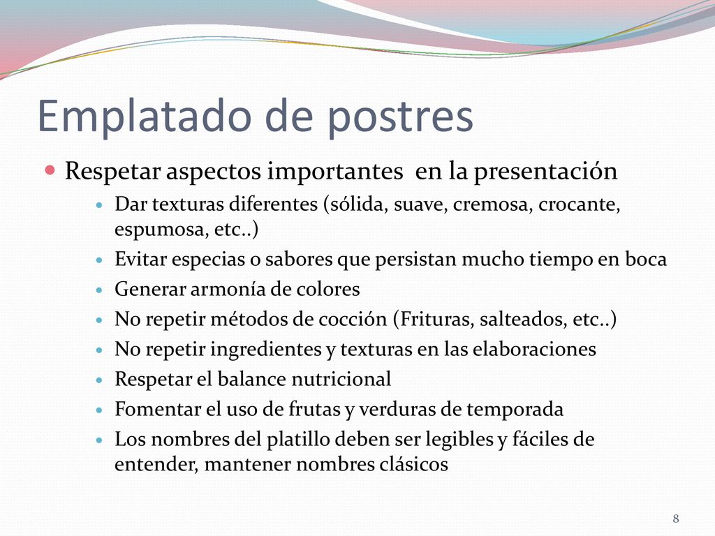 Emplatado de postres Respetar aspectos importantes en la presentación