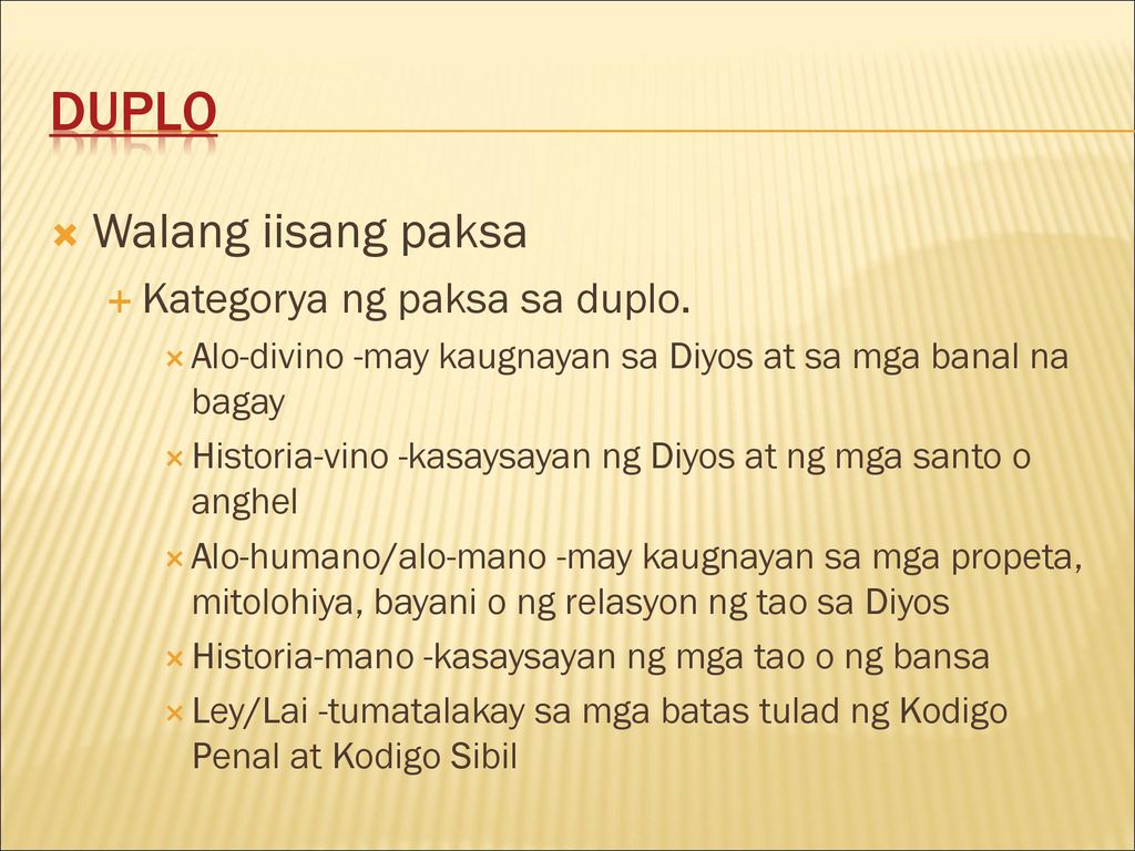 Duplo Walang iisang paksa Kategorya ng paksa sa duplo.