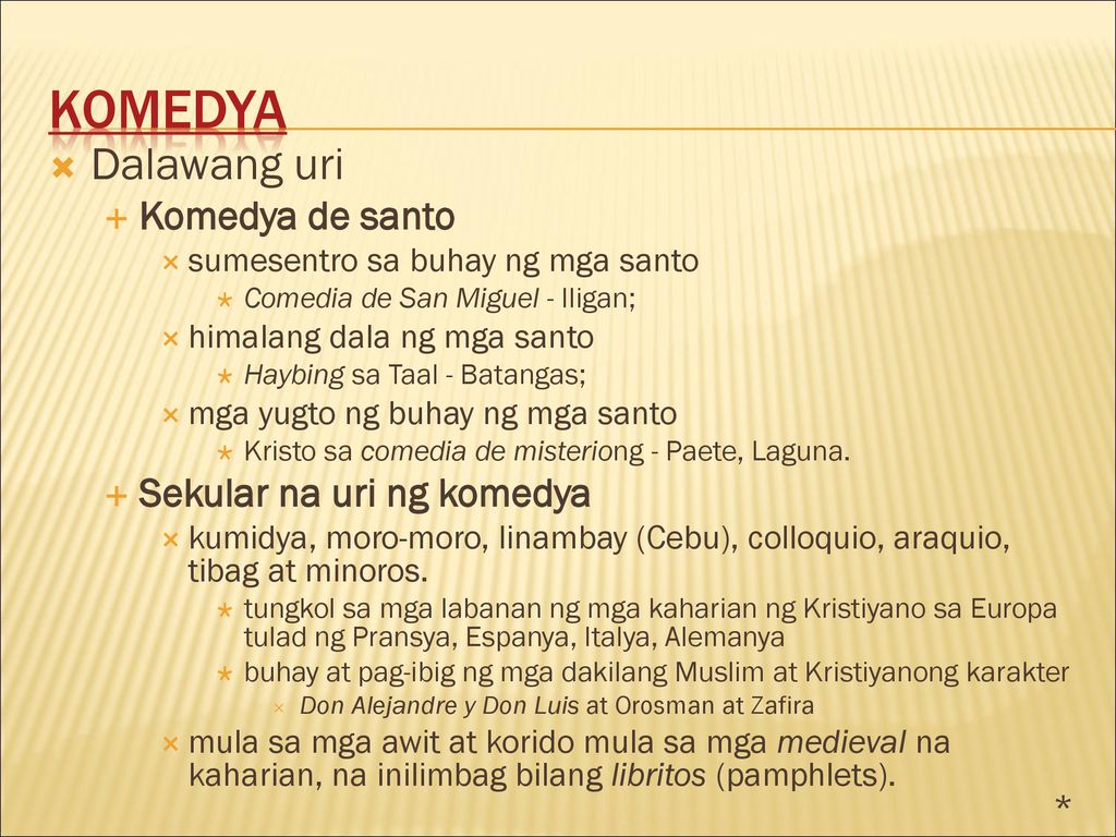 Komedya Dalawang uri Komedya de santo Sekular na uri ng komedya
