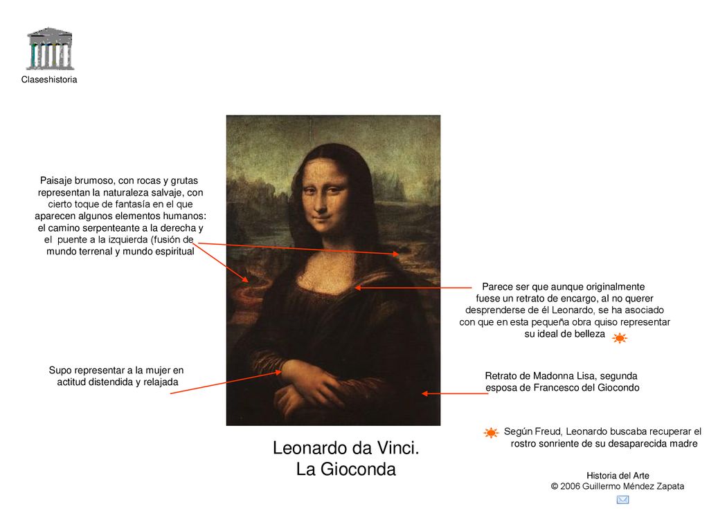 Leonardo da Vinci. La Gioconda Paisaje brumoso, con rocas y grutas