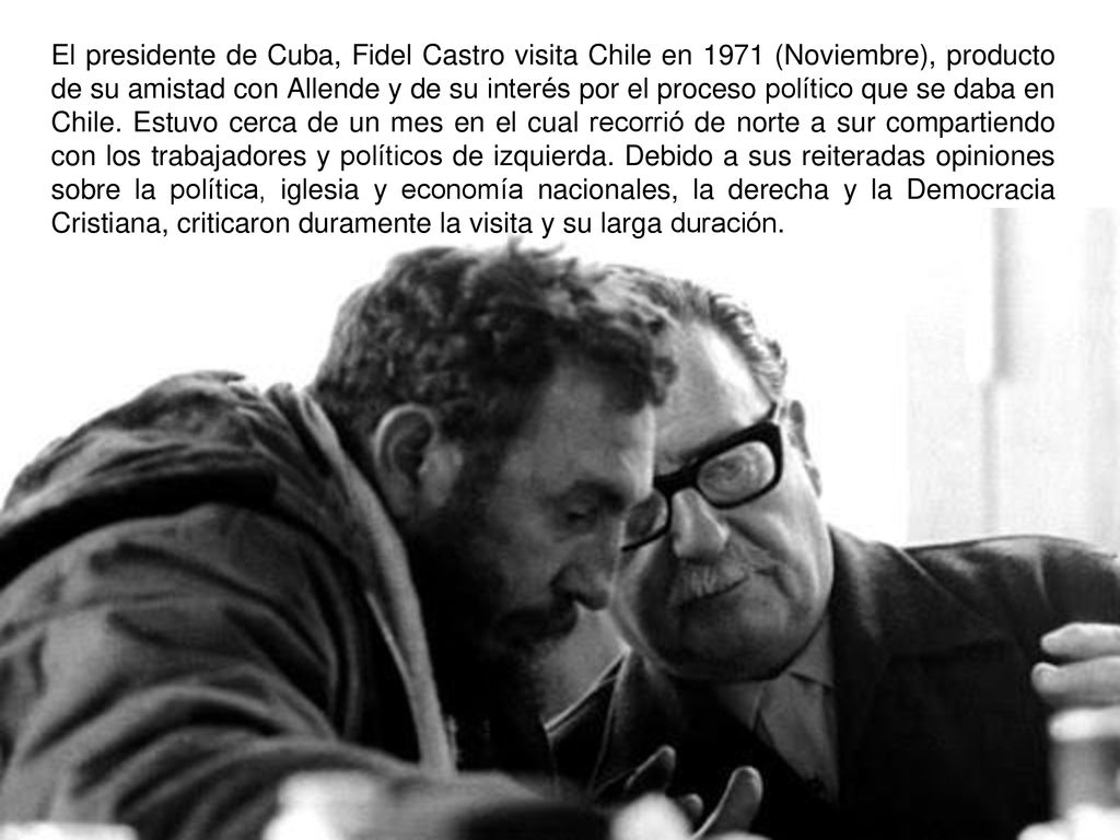 El presidente de Cuba, Fidel Castro visita Chile en 1971 (Noviembre), producto de su amistad con Allende y de su interés por el proceso político que se daba en Chile.