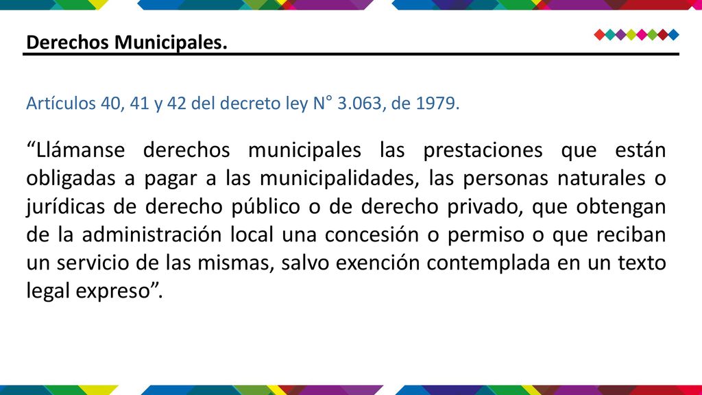 Derechos Municipales. Artículos 40, 41 y 42 del decreto ley N° 3.063, de