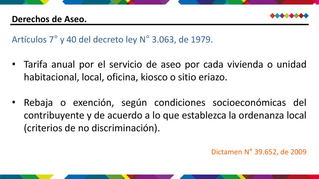 Derechos de Aseo. Artículos 7° y 40 del decreto ley N° 3.063, de