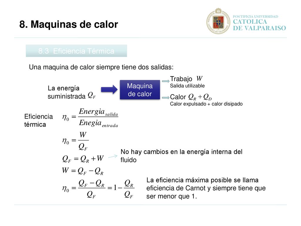 8. Maquinas de calor 8.3 Eficiencia Térmica CATOLICA DE VALPARAISO