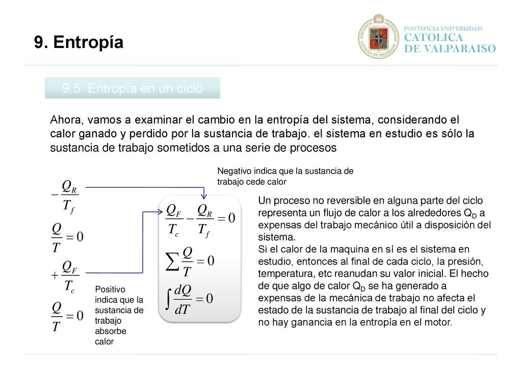9. Entropía 9.5 Entropía en un ciclo CATOLICA DE VALPARAISO