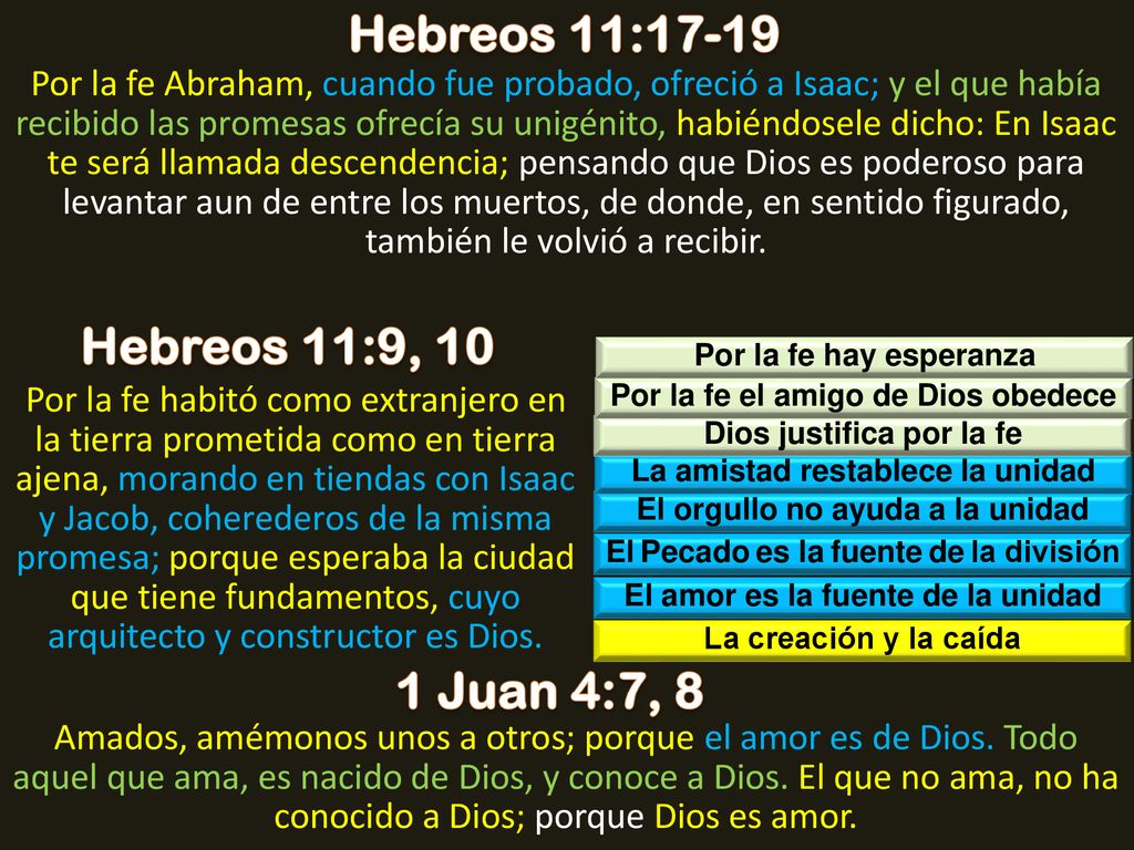 Hebreos 11:17-19 Hebreos 11:9, 10 1 Juan 4:7, 8