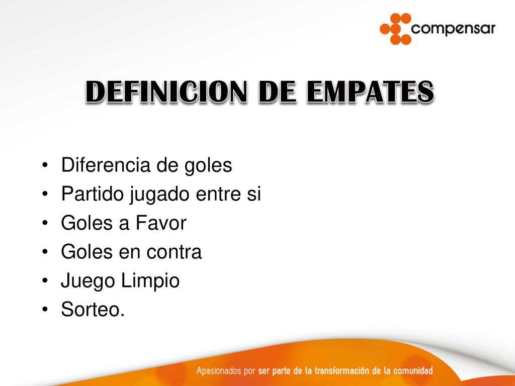 DEFINICION DE EMPATES Diferencia de goles Partido jugado entre si