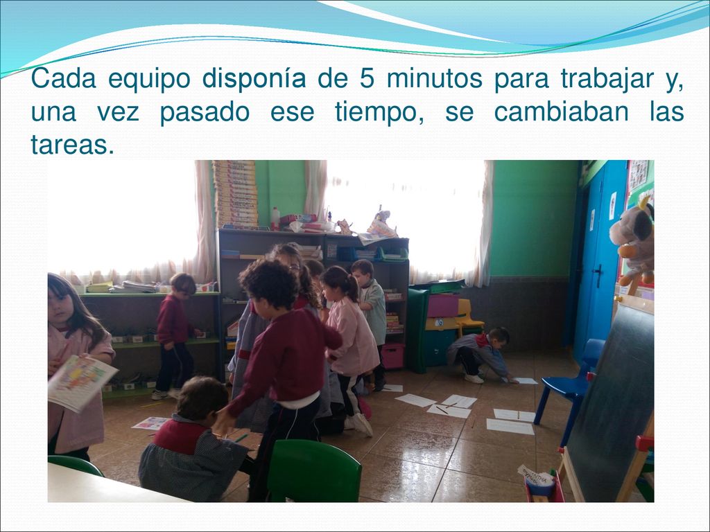 Cada equipo disponía de 5 minutos para trabajar y, una vez pasado ese tiempo, se cambiaban las tareas.