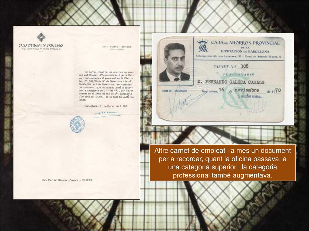 Altre carnet de empleat i a mes un document per a recordar, quant la oficina passava a una categoria superior i la categoria professional també augmentava.