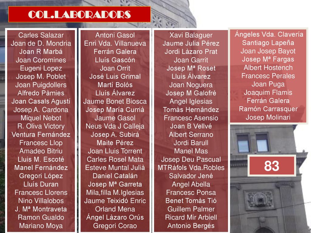 83 COL.LABORADORS Carles Salazar Joan de D. Mondria Joan R Marbá