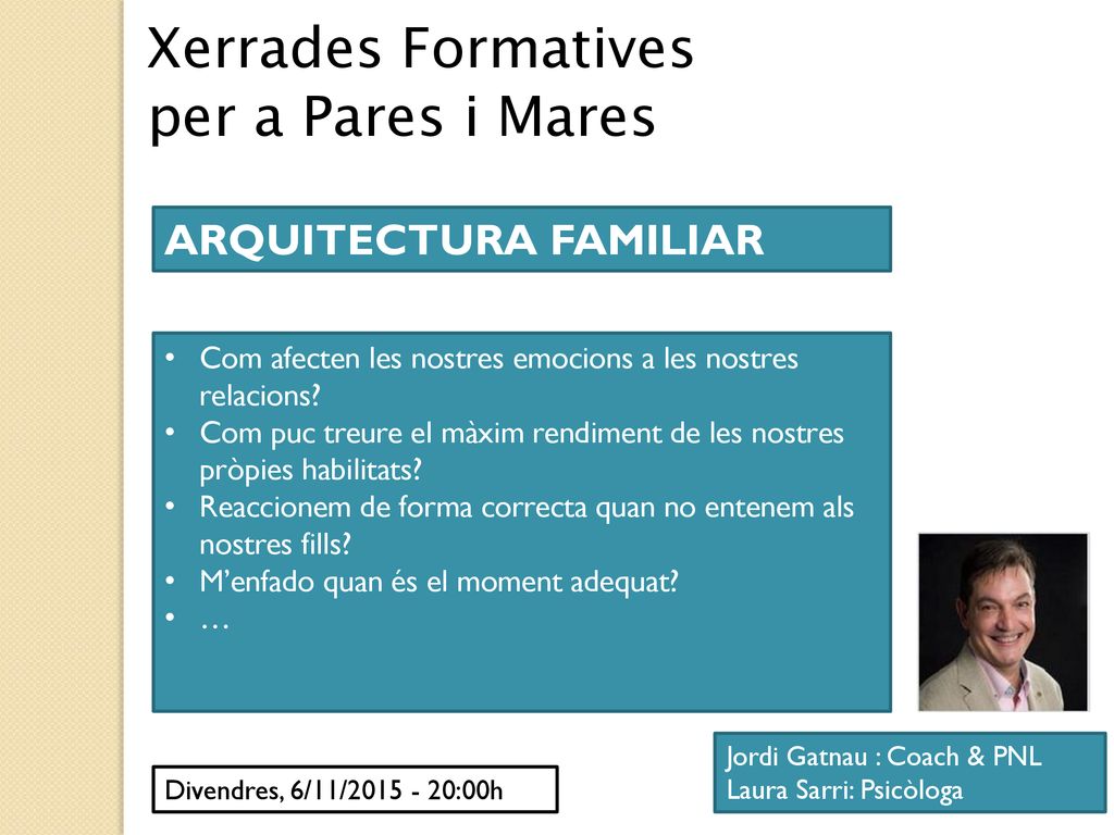 Xerrades Formatives per a Pares i Mares ARQUITECTURA FAMILIAR