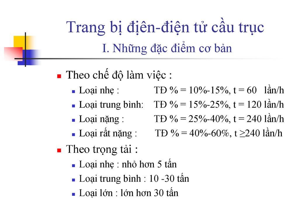 Trang bị địên-điện tử cầu trục I. Những đặc điểm cơ bản