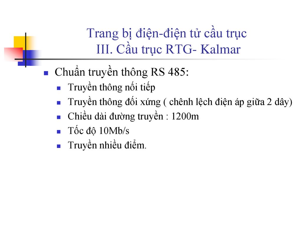 Trang bị điện-điện tử cầu trục III. Cầu trục RTG- Kalmar