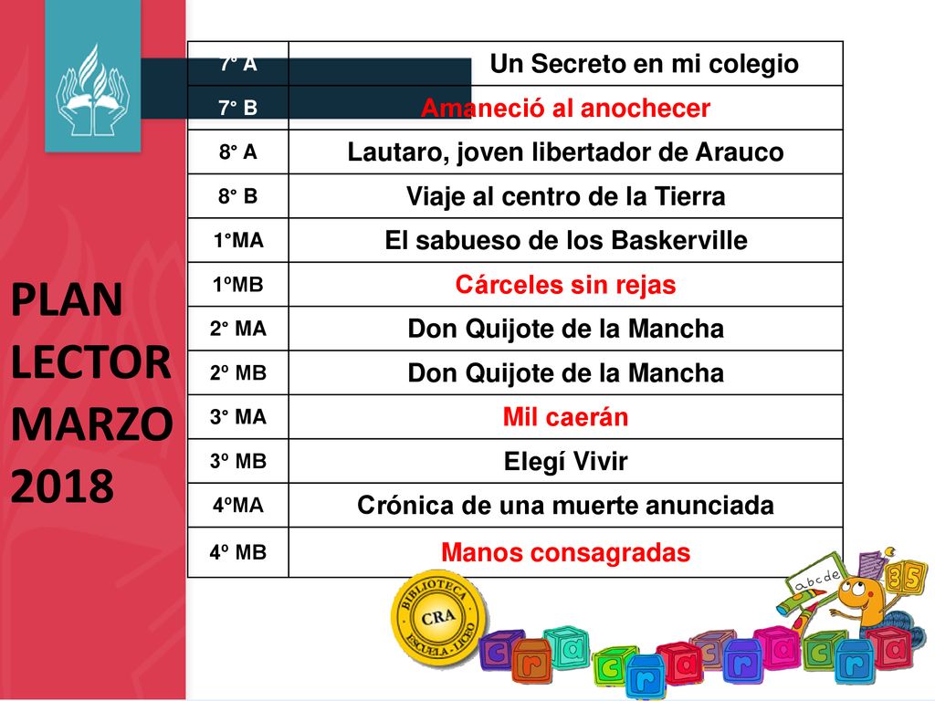 PLAN LECTOR MARZO 2018 Un Secreto en mi colegio Amaneció al anochecer