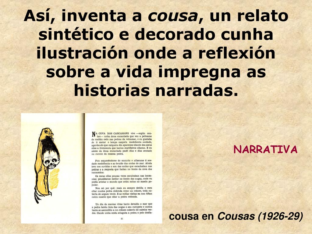 Así, inventa a cousa, un relato sintético e decorado cunha ilustración onde a reflexión sobre a vida impregna as historias narradas.