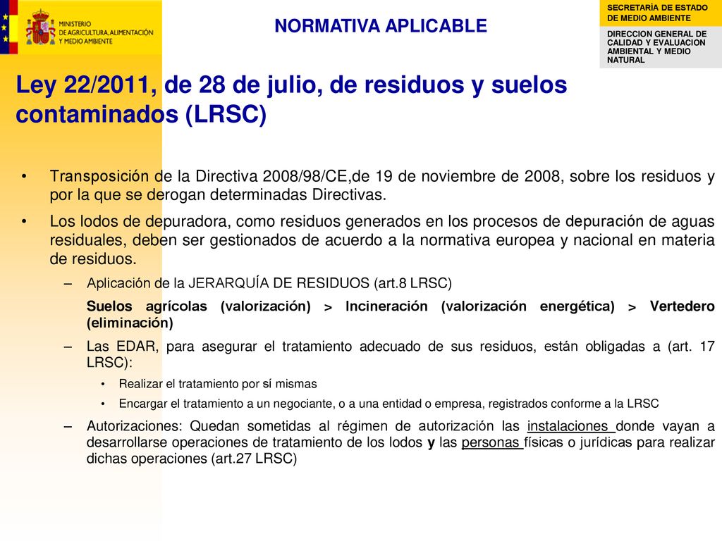 Ley 22/2011, de 28 de julio, de residuos y suelos contaminados (LRSC)