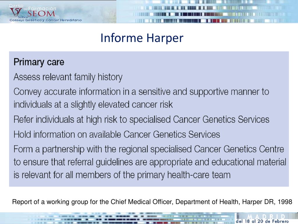 Informe Harper Report of a working group for the Chief Medical Officer, Department of Health, Harper DR,