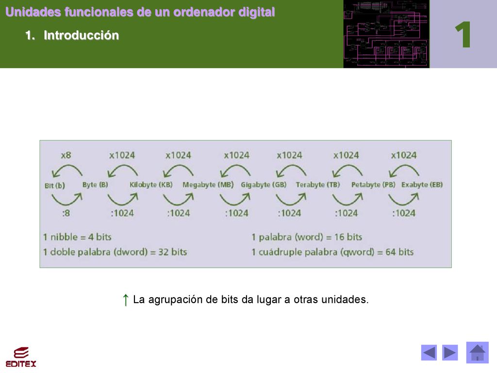 ↑ La agrupación de bits da lugar a otras unidades.