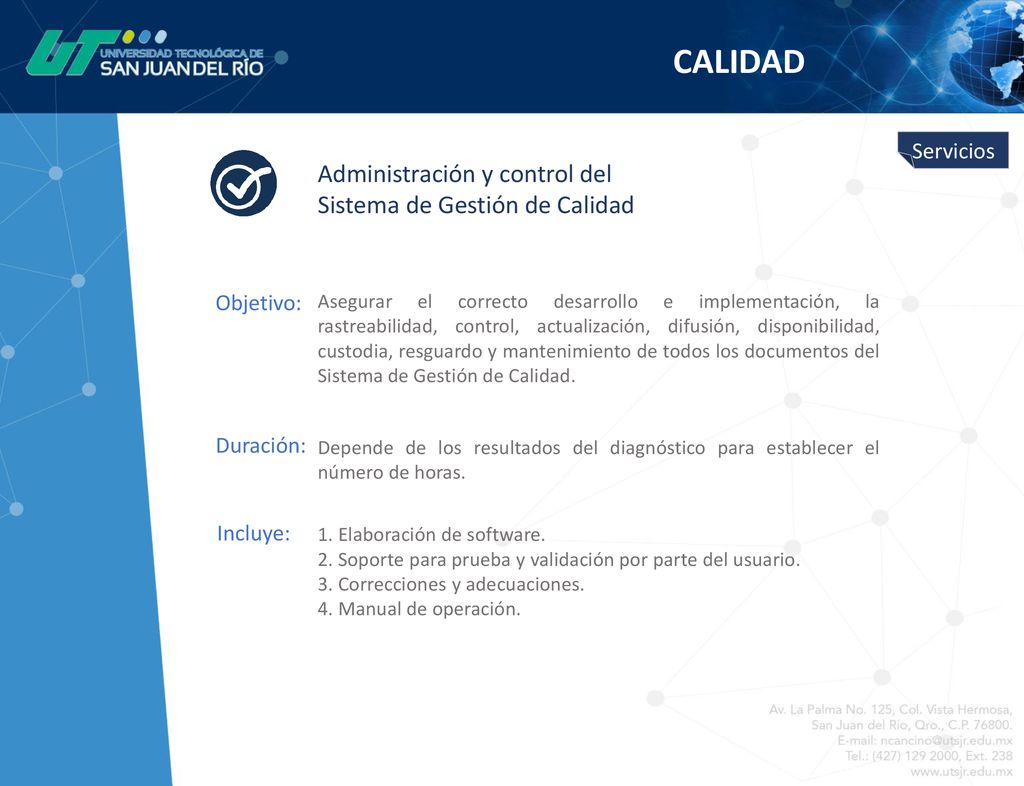 CALIDAD Administración y control del Sistema de Gestión de Calidad